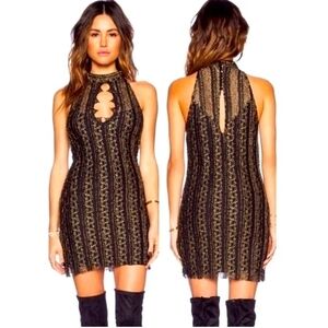 Elegant Black and Gold Metallic Lace Bodycon Dress
